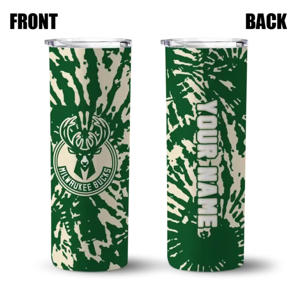 personalized milwaukee bucks metallic grid green skinny tumbler fashion forward.webp