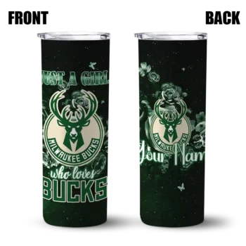 personalized milwaukee bucks rose romance green black skinny tumbler fashion forward.webp