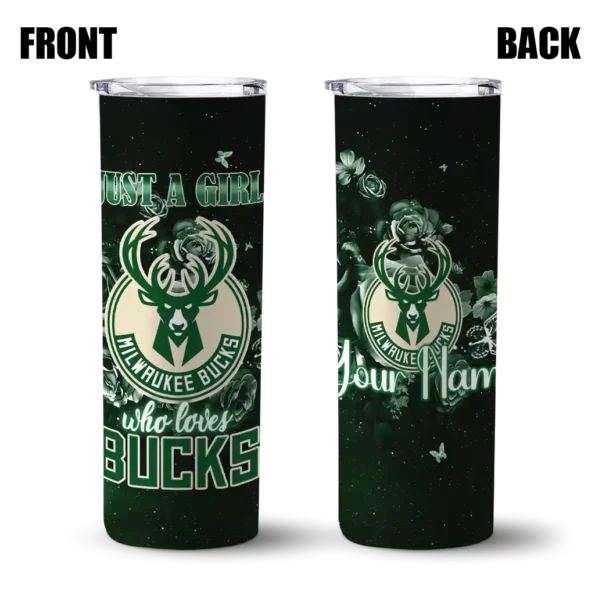 personalized milwaukee bucks rose romance green black skinny tumbler fashion forward.webp