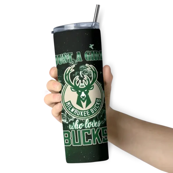 personalized milwaukee bucks rose romance green black skinny tumbler premium grade.webp
