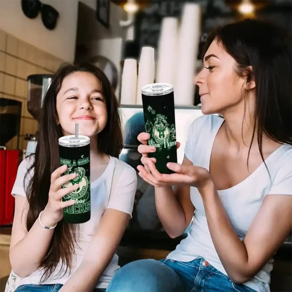 personalized milwaukee bucks rose romance green black skinny tumbler trendy.webp