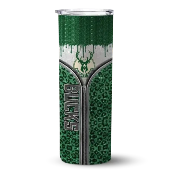 personalized milwaukee bucks sparkle drip green skinny tumbler best selling 1.webp