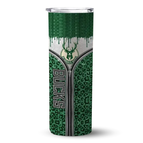 personalized milwaukee bucks sparkle drip green skinny tumbler best selling 1.webp