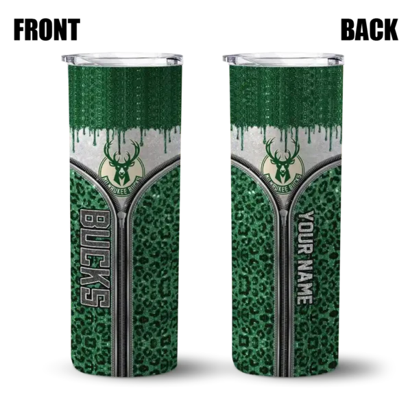 personalized milwaukee bucks sparkle drip green skinny tumbler fashion forward.webp