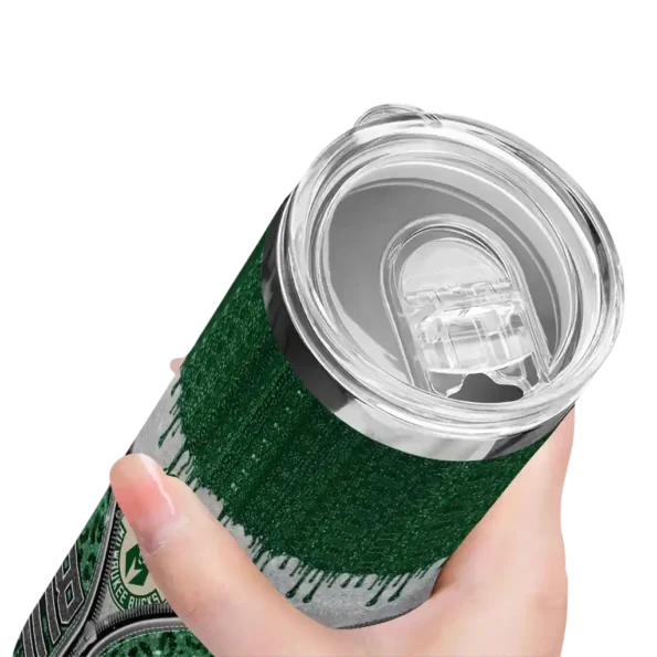 personalized milwaukee bucks sparkle drip green skinny tumbler high quality.webp