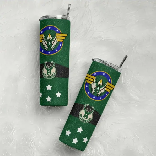 personalized milwaukee bucks star cluster green skinny tumbler top rated.webp
