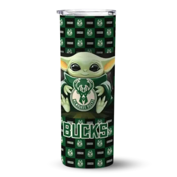 personalized milwaukee bucks yoda cozy green black skinny tumbler best selling 1.webp