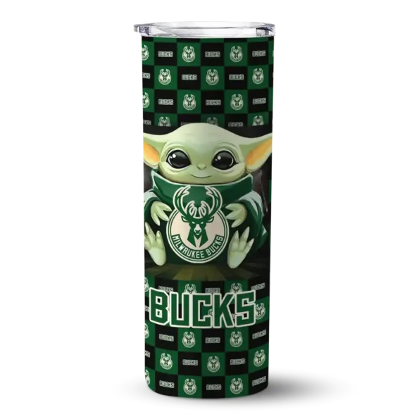 personalized milwaukee bucks yoda cozy green black skinny tumbler best selling 1.webp