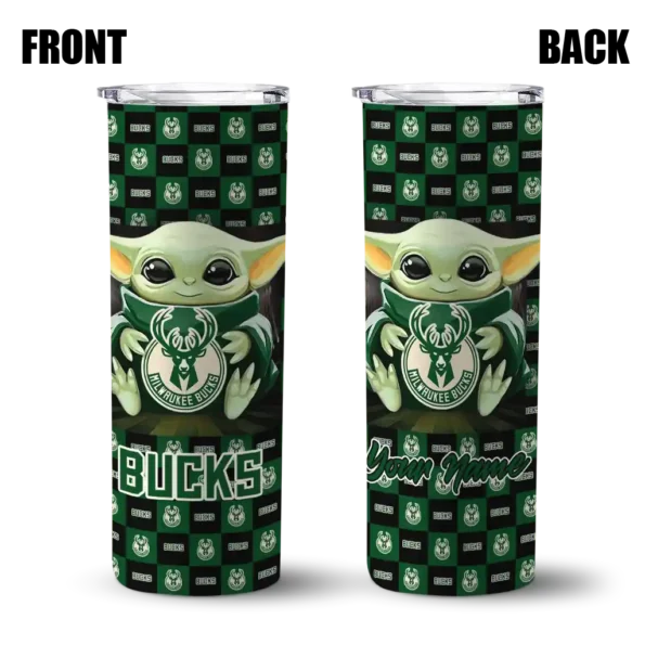 personalized milwaukee bucks yoda cozy green black skinny tumbler fashion forward.webp