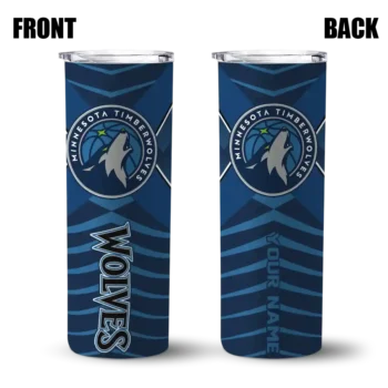 personalized minnesota timberwolves camo texture midnight blue skinny tumbler fashion forward.webp