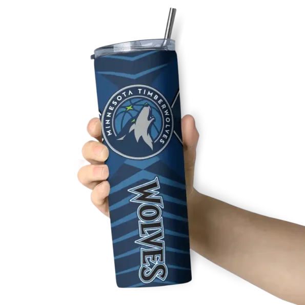 personalized minnesota timberwolves camo texture midnight blue skinny tumbler premium grade.webp