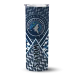 personalized minnesota timberwolves monogram burst midnight blue white skinny tumbler best selling.webp