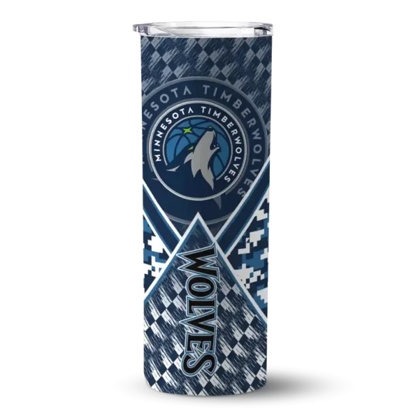 personalized minnesota timberwolves monogram burst midnight blue white skinny tumbler best selling.webp