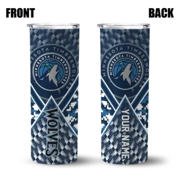 personalized minnesota timberwolves monogram burst midnight blue white skinny tumbler fashion forward.webp