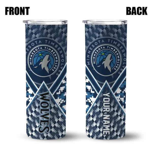 personalized minnesota timberwolves monogram burst midnight blue white skinny tumbler fashion forward.webp