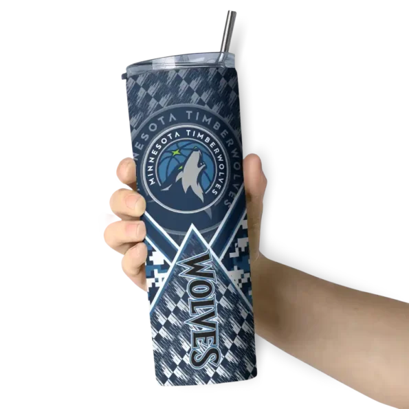 personalized minnesota timberwolves monogram burst midnight blue white skinny tumbler premium grade.webp