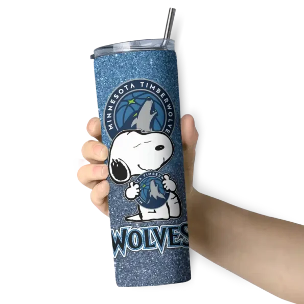 personalized minnesota timberwolves snoopy attitude midnight blue skinny tumbler premium grade.webp