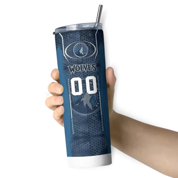 personalized minnesota timberwolves stacked diamond midnight blue skinny tumbler premium grade.webp