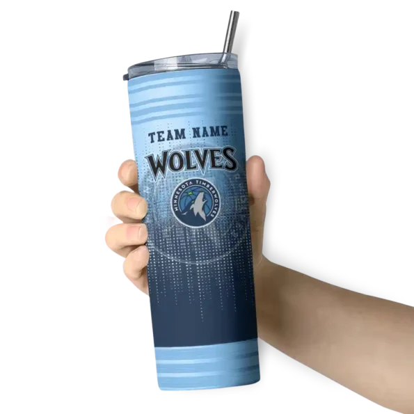 personalized minnesota timberwolves swirl texture midnight blue skinny tumbler premium grade.webp