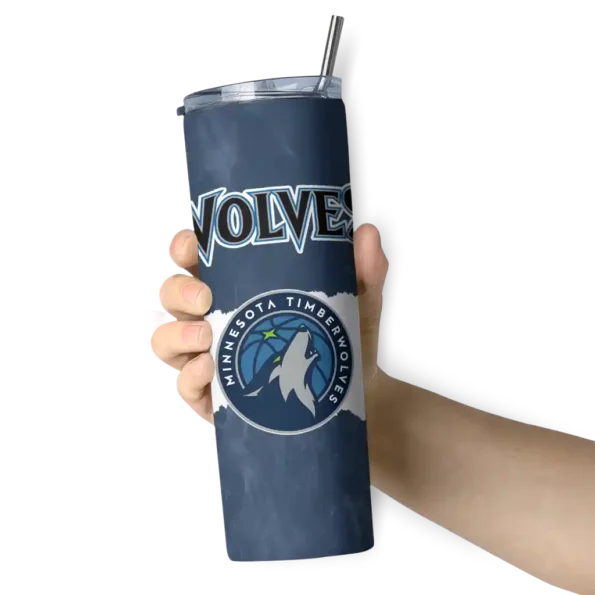 personalized minnesota timberwolves torn band midnight blue white skinny tumbler premium grade.webp