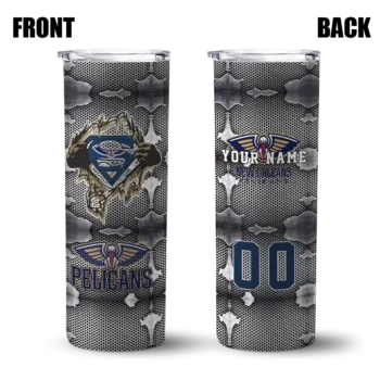 personalized new orleans pelicans chevron v navy gray skinny tumbler fashion forward.webp