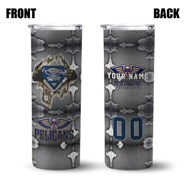 personalized new orleans pelicans chevron v navy gray skinny tumbler fashion forward.webp