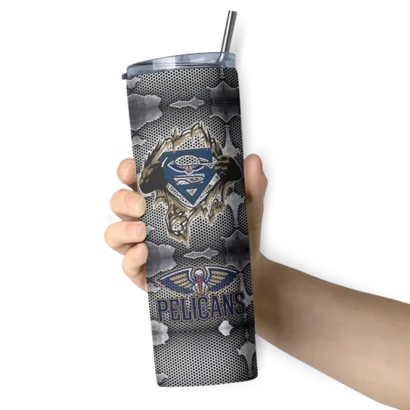 personalized new orleans pelicans chevron v navy gray skinny tumbler premium grade.webp