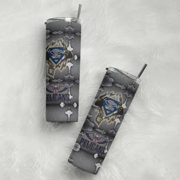 personalized new orleans pelicans chevron v navy gray skinny tumbler top rated.webp