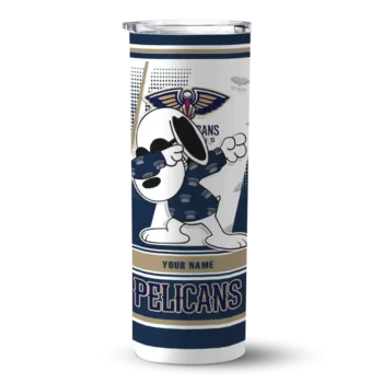 personalized new orleans pelicans snoopy dog navy white skinny tumbler best selling 1.webp