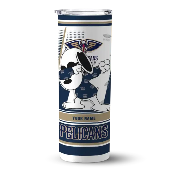 personalized new orleans pelicans snoopy dog navy white skinny tumbler best selling 1.webp