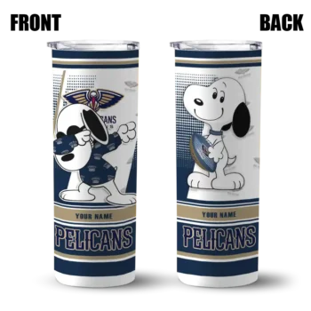 personalized new orleans pelicans snoopy dog navy white skinny tumbler fashion forward.webp