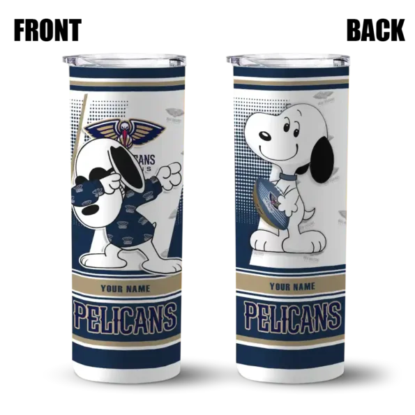 personalized new orleans pelicans snoopy dog navy white skinny tumbler fashion forward.webp