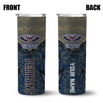 personalized new orleans pelicans spiral burst print navy skinny tumbler fashion forward.webp