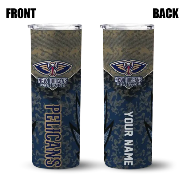 personalized new orleans pelicans spiral burst print navy skinny tumbler fashion forward.webp
