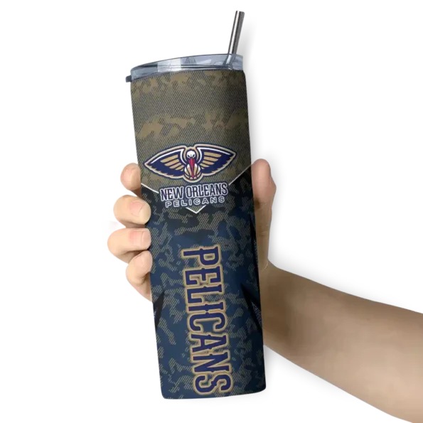 personalized new orleans pelicans spiral burst print navy skinny tumbler premium grade.webp