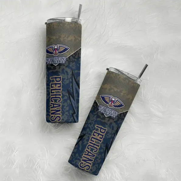 personalized new orleans pelicans spiral burst print navy skinny tumbler top rated.webp