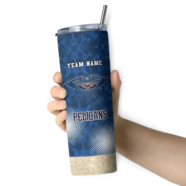 personalized new orleans pelicans starburst tiles navy skinny tumbler premium grade.webp