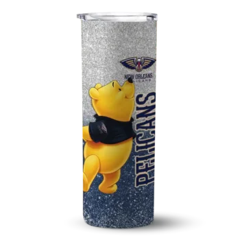 personalized new orleans pelicans winnie the pooh navy gray skinny tumbler best selling 1.webp