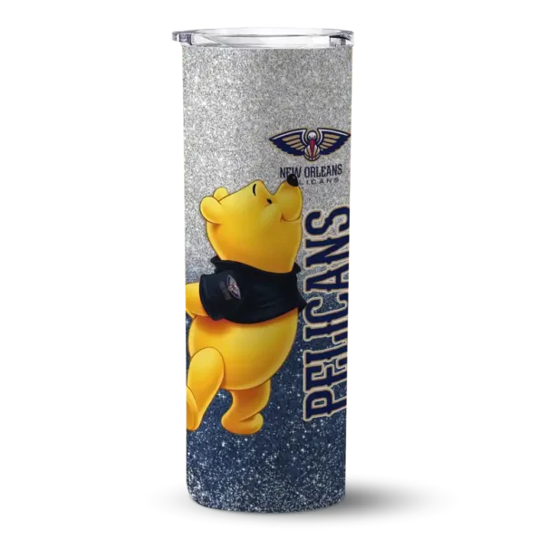 personalized new orleans pelicans winnie the pooh navy gray skinny tumbler best selling 1.webp