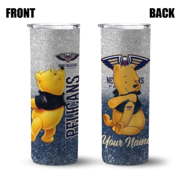 personalized new orleans pelicans winnie the pooh navy gray skinny tumbler fashion forward.webp