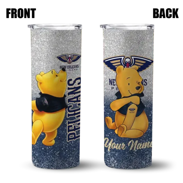 personalized new orleans pelicans winnie the pooh navy gray skinny tumbler fashion forward.webp