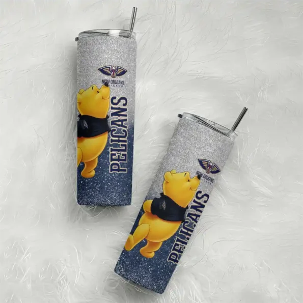 personalized new orleans pelicans winnie the pooh navy gray skinny tumbler top rated 1.webp