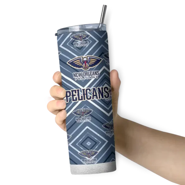 personalized new orleans pelicans zipper leopard navy skinny tumbler premium grade.webp