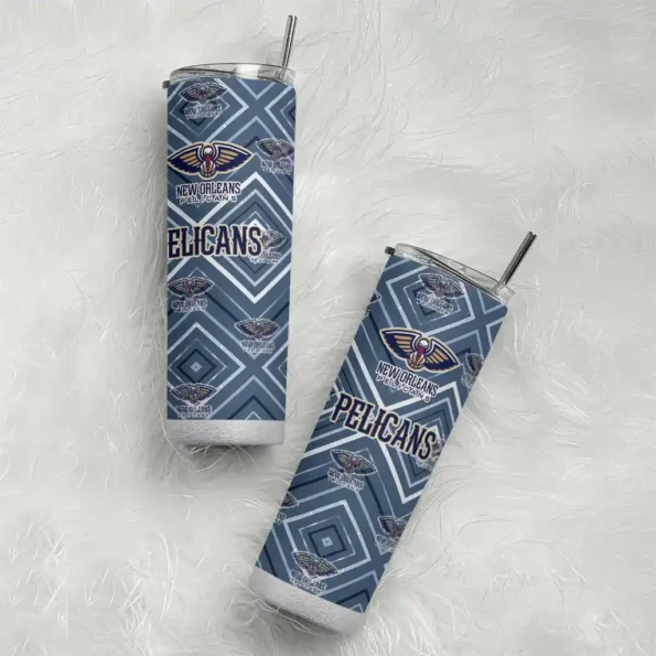 personalized new orleans pelicans zipper leopard navy skinny tumbler top rated.webp