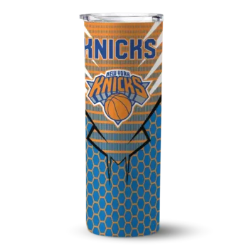personalized new york knicks chevron stripes blue skinny tumbler best selling 1.webp