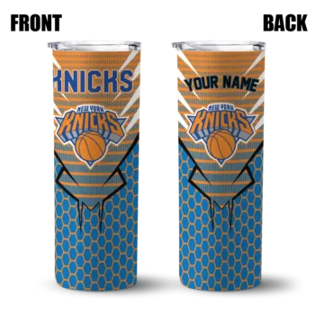 personalized new york knicks chevron stripes blue skinny tumbler fashion forward.webp