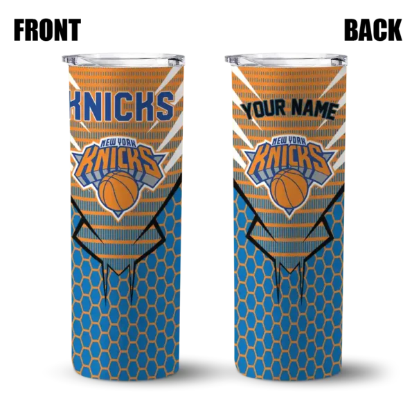 personalized new york knicks chevron stripes blue skinny tumbler fashion forward.webp