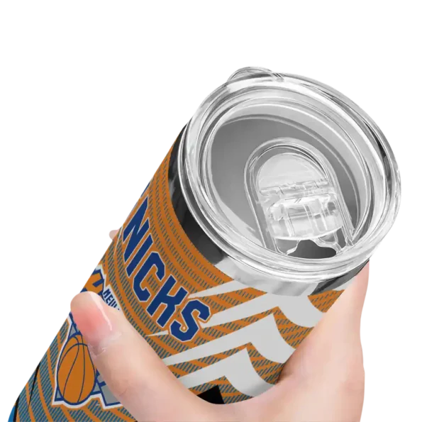 personalized new york knicks chevron stripes blue skinny tumbler high quality.webp