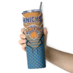 personalized new york knicks chevron stripes blue skinny tumbler best selling 1.webp