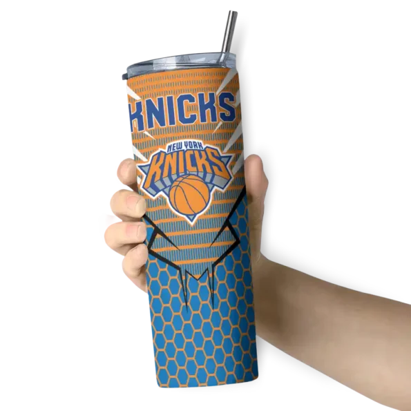 personalized new york knicks chevron stripes blue skinny tumbler premium grade.webp